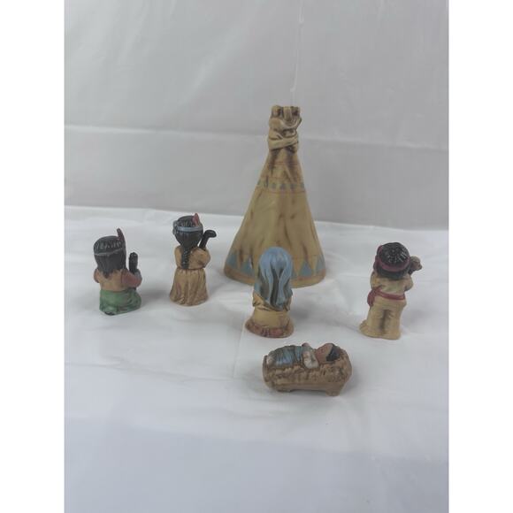 Christmas Native American Indigenous Nativity Crèche Holy Family Teepee 6 Piece - Picture 6 of 7